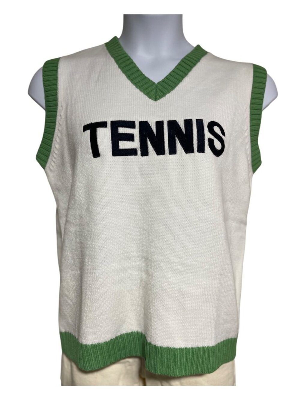 Runway Athletics Tennis Sweater Vest V-Neck White Knit Sleeveless Womens S